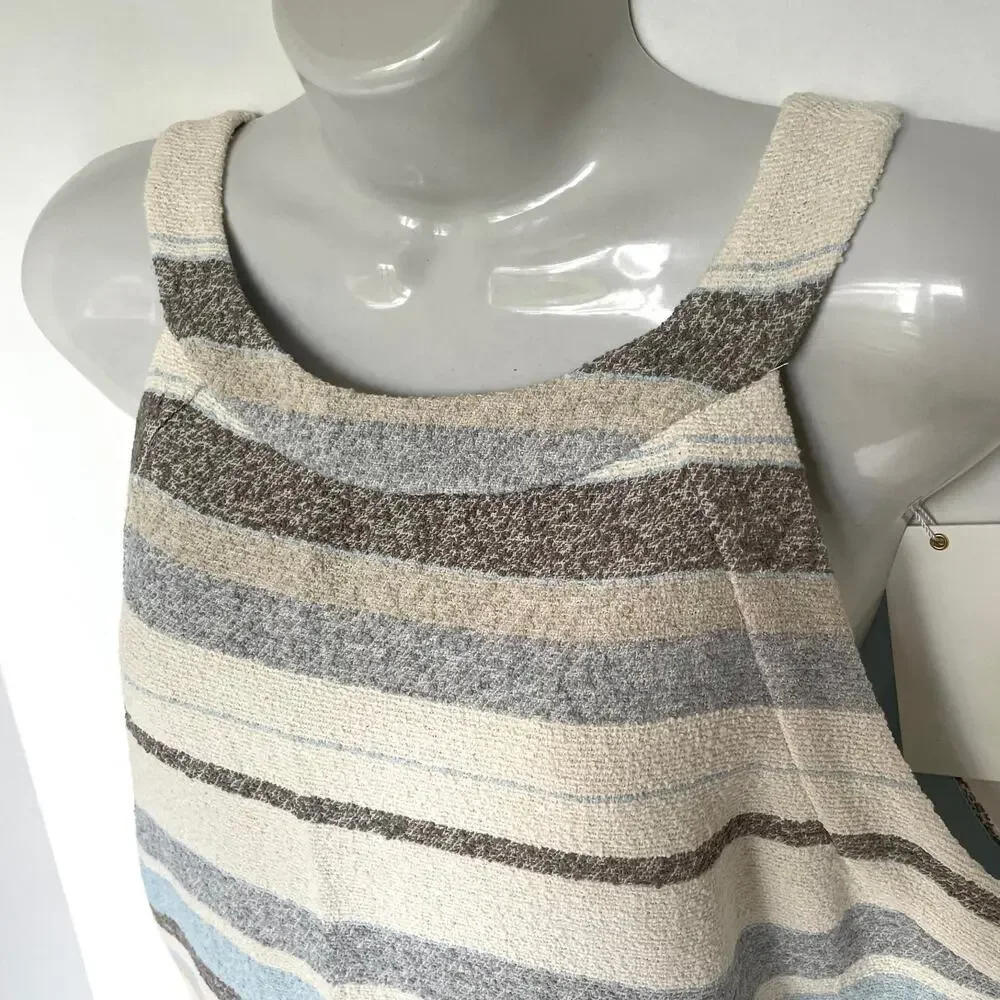 Tory Burch Jane Sheath Dress Off White Stripe Fringe Sleeveless 10